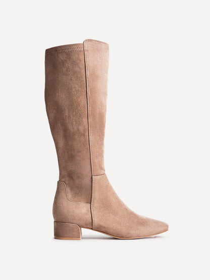 Revolve Mocha Faux Suede Block Heel Long Boots