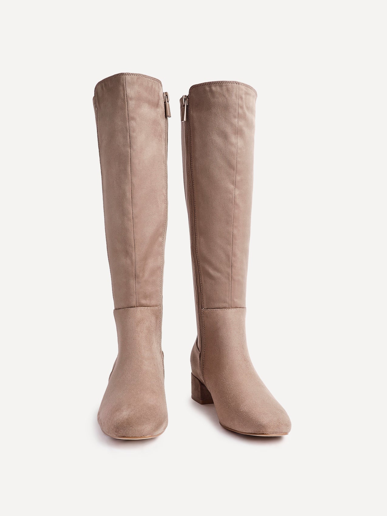 Revolve Mocha Faux Suede Block Heel Long Boots