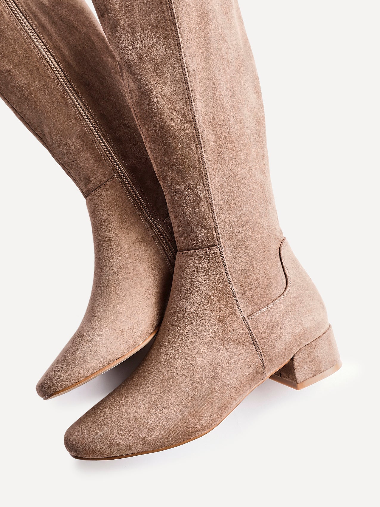 Revolve Mocha Faux Suede Block Heel Long Boots