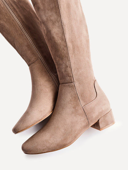 Revolve Mocha Faux Suede Block Heel Long Boots