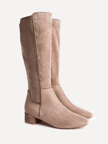 Revolve Mocha Faux Suede Block Heel Long Boots
