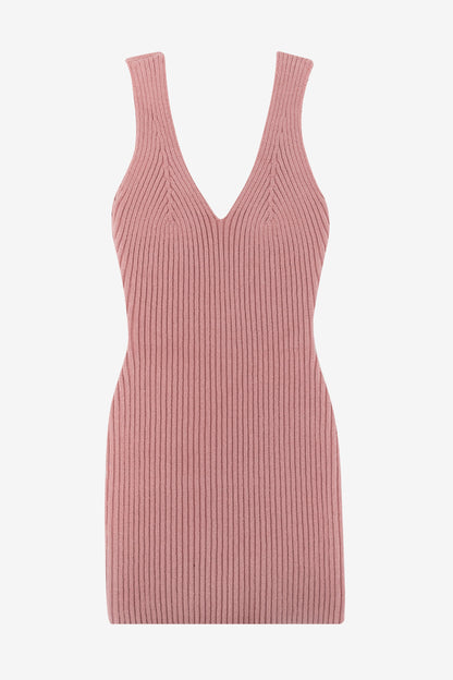 RFK226 - Ultra Heavy Knit Ribbed V Neck Dress