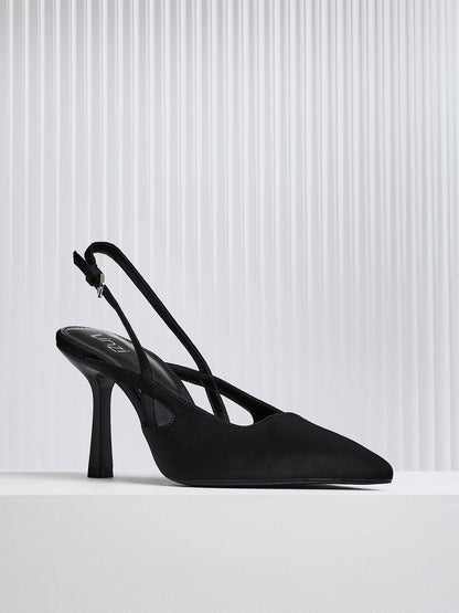 Rhea Black Scuba Sling Back Court Heels