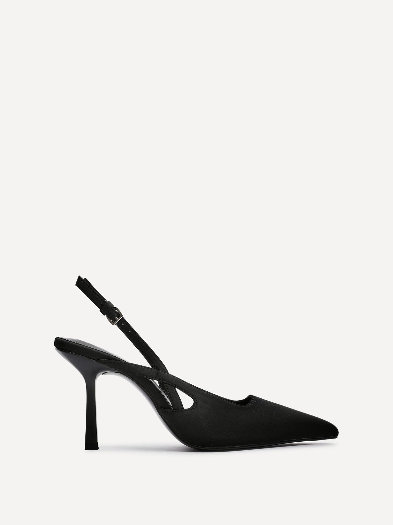 Rhea Black Scuba Sling Back Court Heels