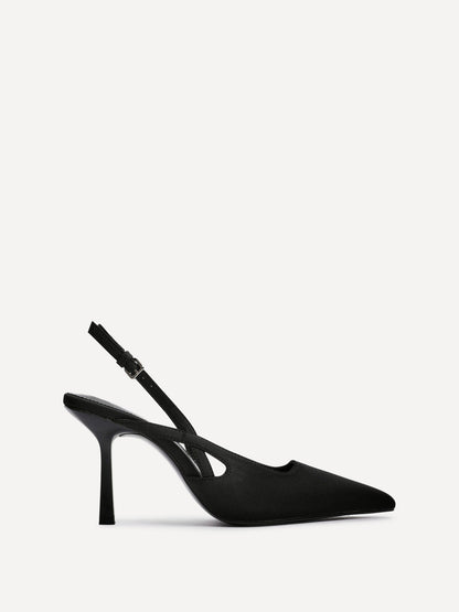 Rhea Black Scuba Sling Back Court Heels