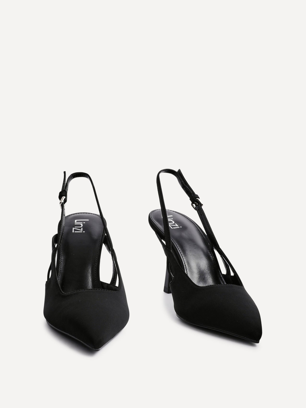 Rhea Black Scuba Sling Back Court Heels
