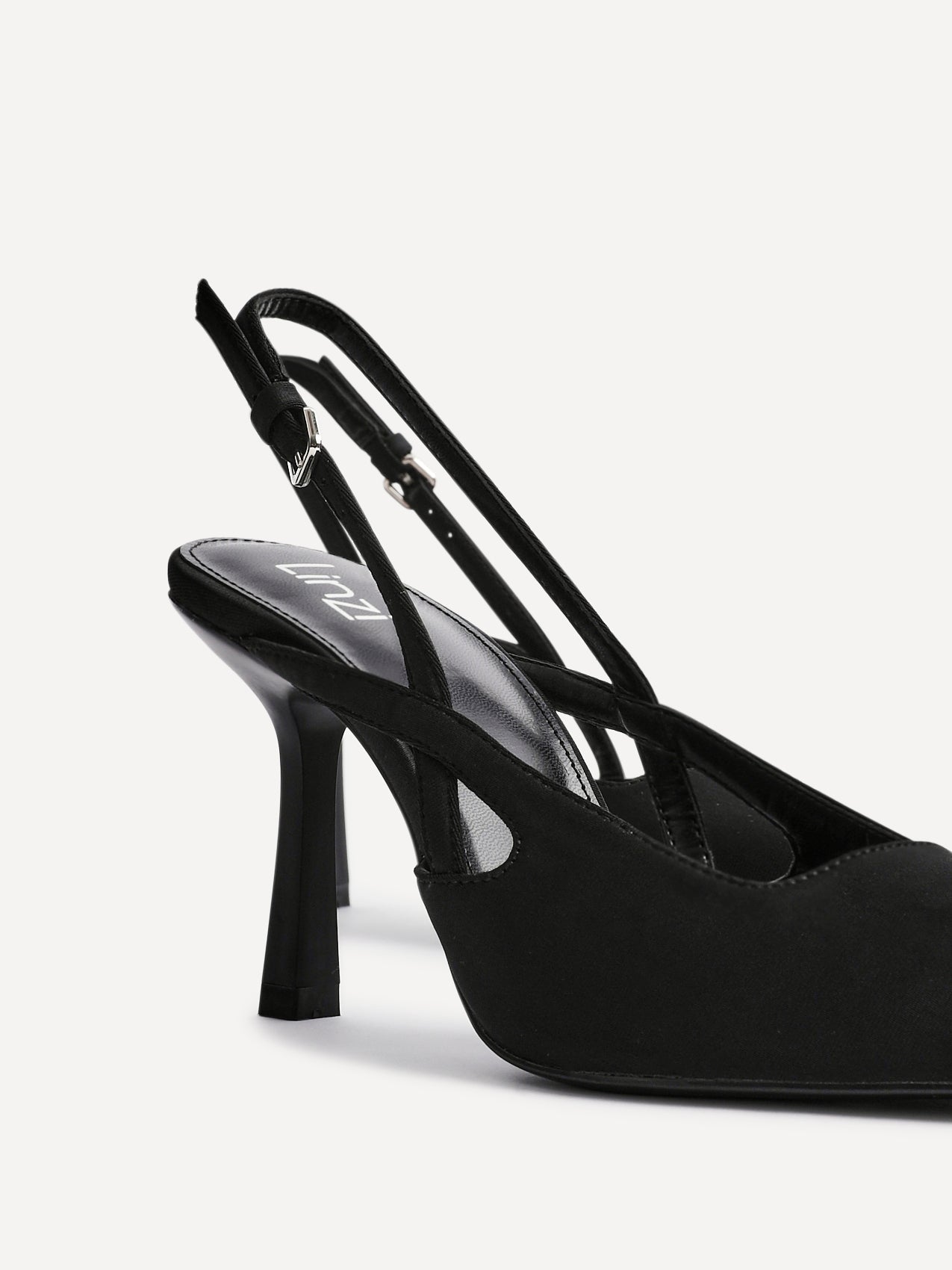 Rhea Black Scuba Sling Back Court Heels