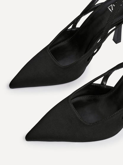 Rhea Black Scuba Sling Back Court Heels