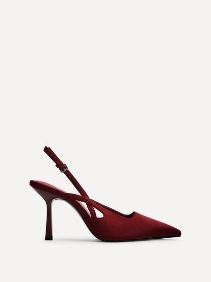 Rhea Burgundy Scuba Sling Back Court Heels