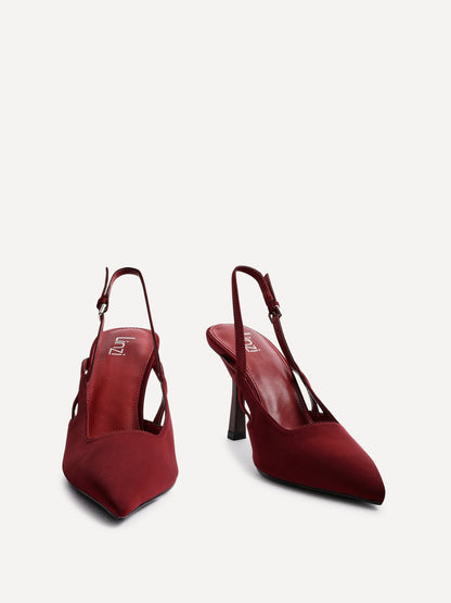 Rhea Burgundy Scuba Sling Back Court Heels
