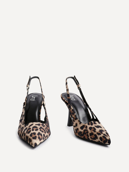 Rhea Leopard Print Sling Back Court Heels