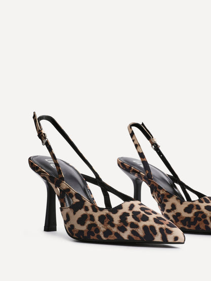 Rhea Leopard Print Sling Back Court Heels