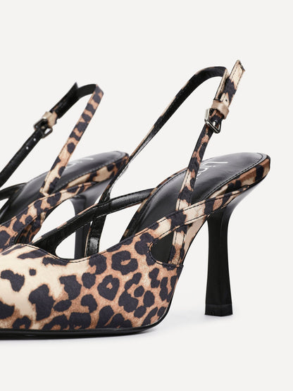 Rhea Leopard Print Sling Back Court Heels