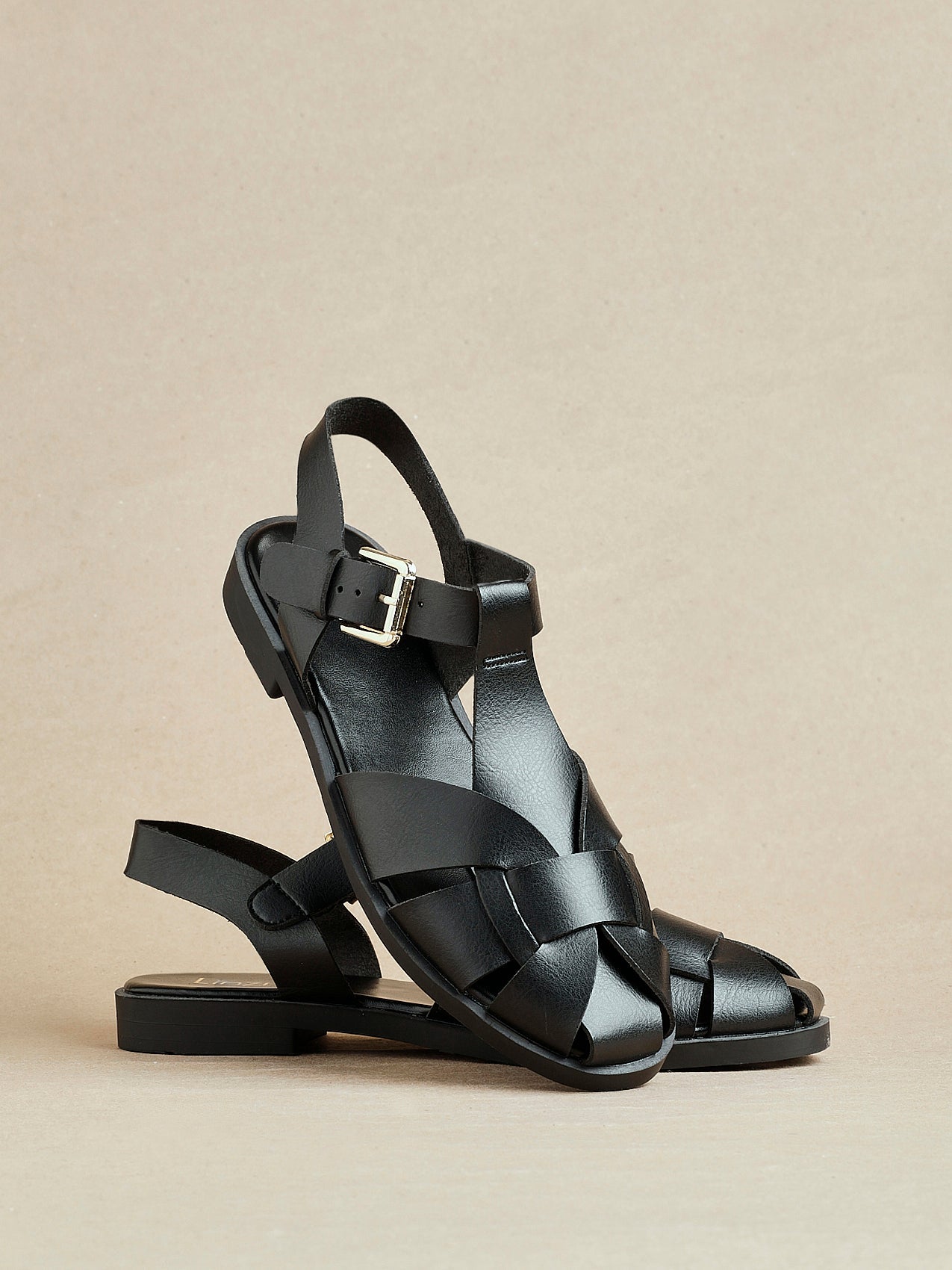 Rhoda Black Flat Fisherman Sandals