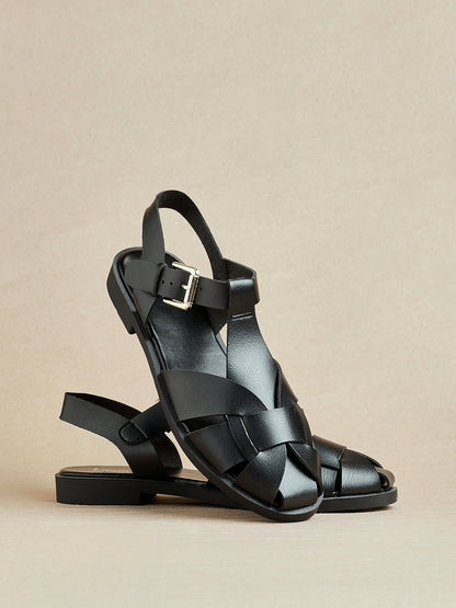 Rhoda Black Flat Fisherman Sandals