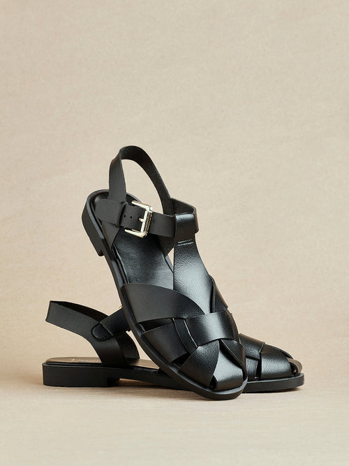 Rhoda Black Flat Fisherman Sandals