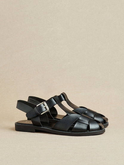 Rhoda Black Flat Fisherman Sandals