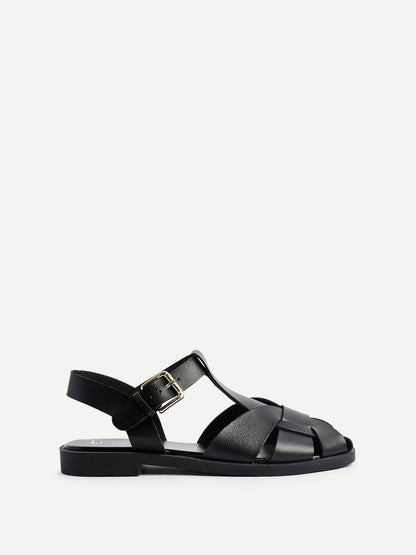 Rhoda Black Flat Fisherman Sandals