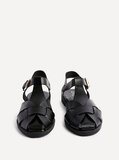 Rhoda Black Flat Fisherman Sandals