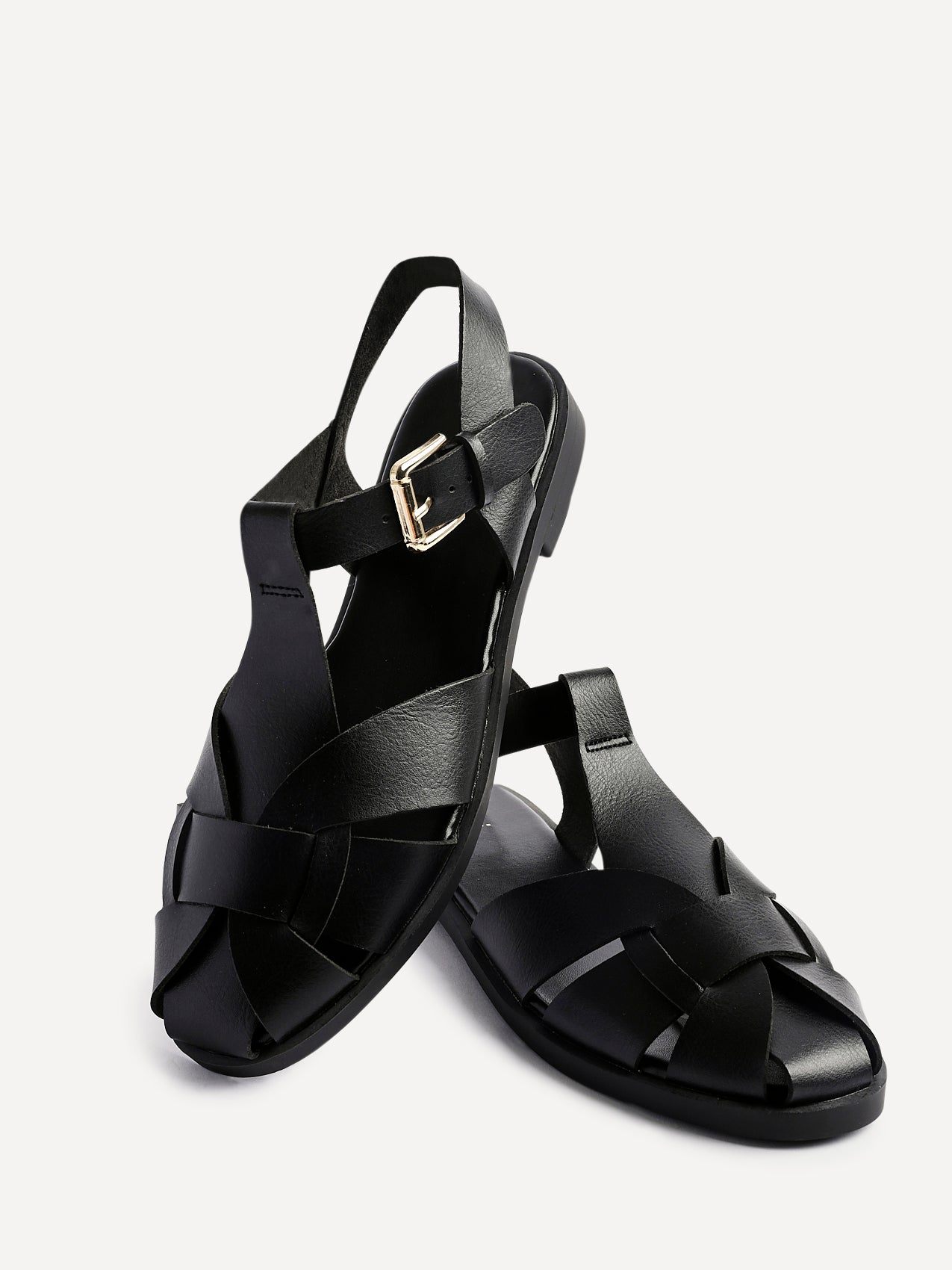 Rhoda Black Flat Fisherman Sandals