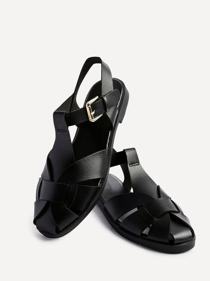 Rhoda Black Flat Fisherman Sandals