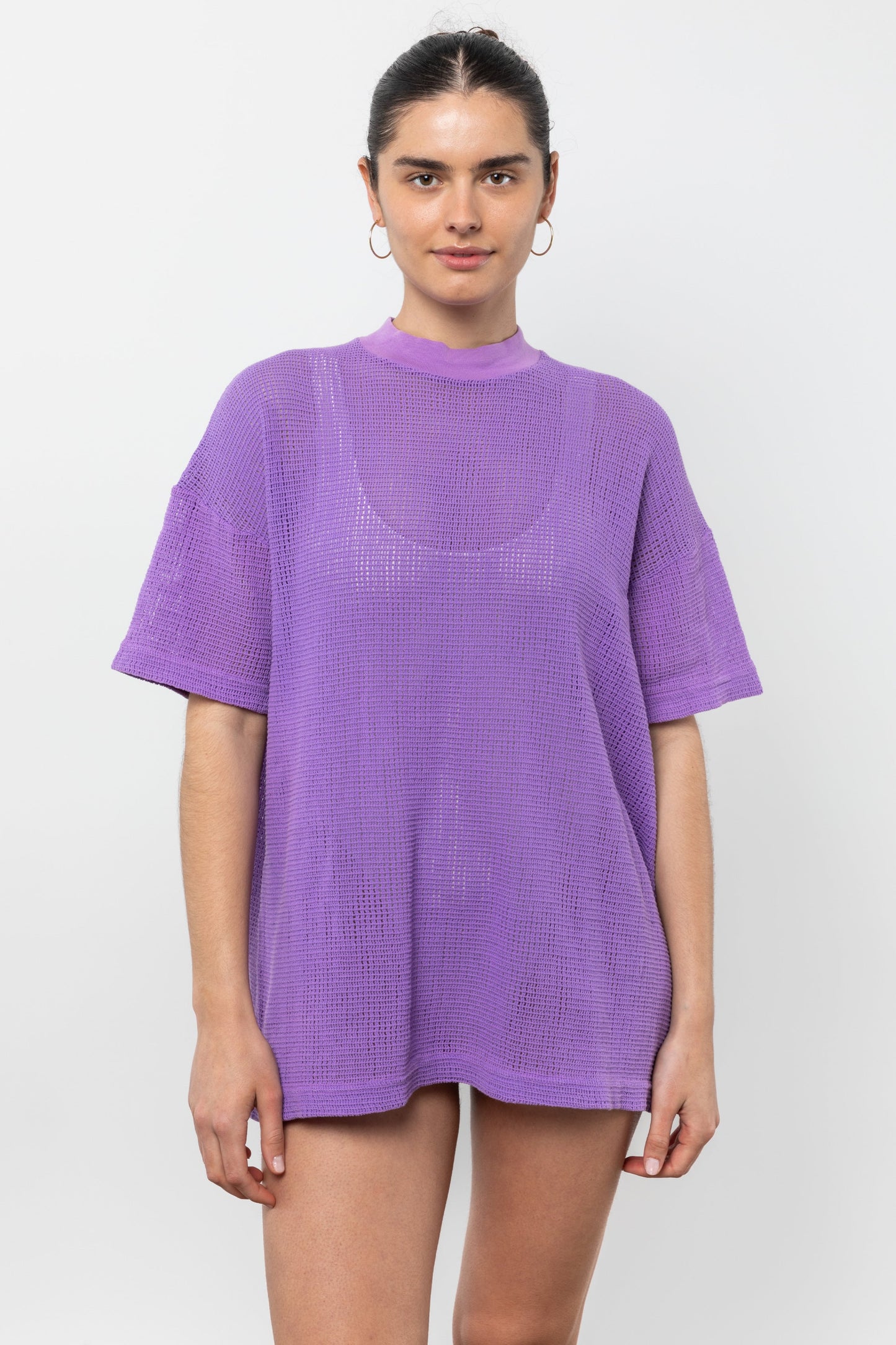 RIN500GD - Cotton Fishnet Mock Neck Big Tee