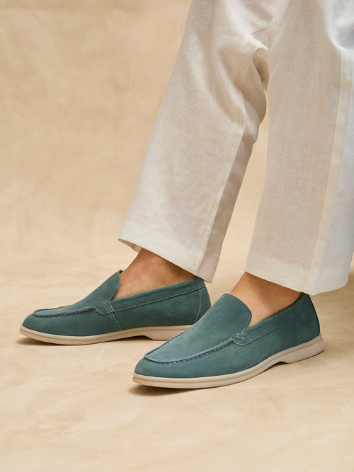 Rino Mens Blue Suede Leather Loafers
