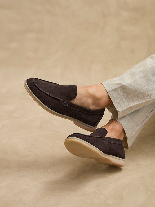 Rino Mens Brown Suede Leather Loafers