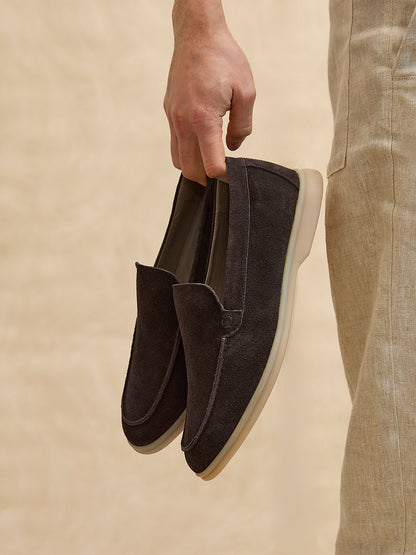 Rino Mens Brown Suede Leather Loafers