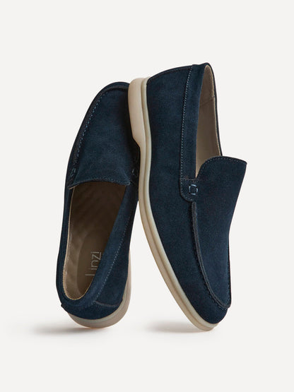 Rino Mens Navy Suede Leather Loafers