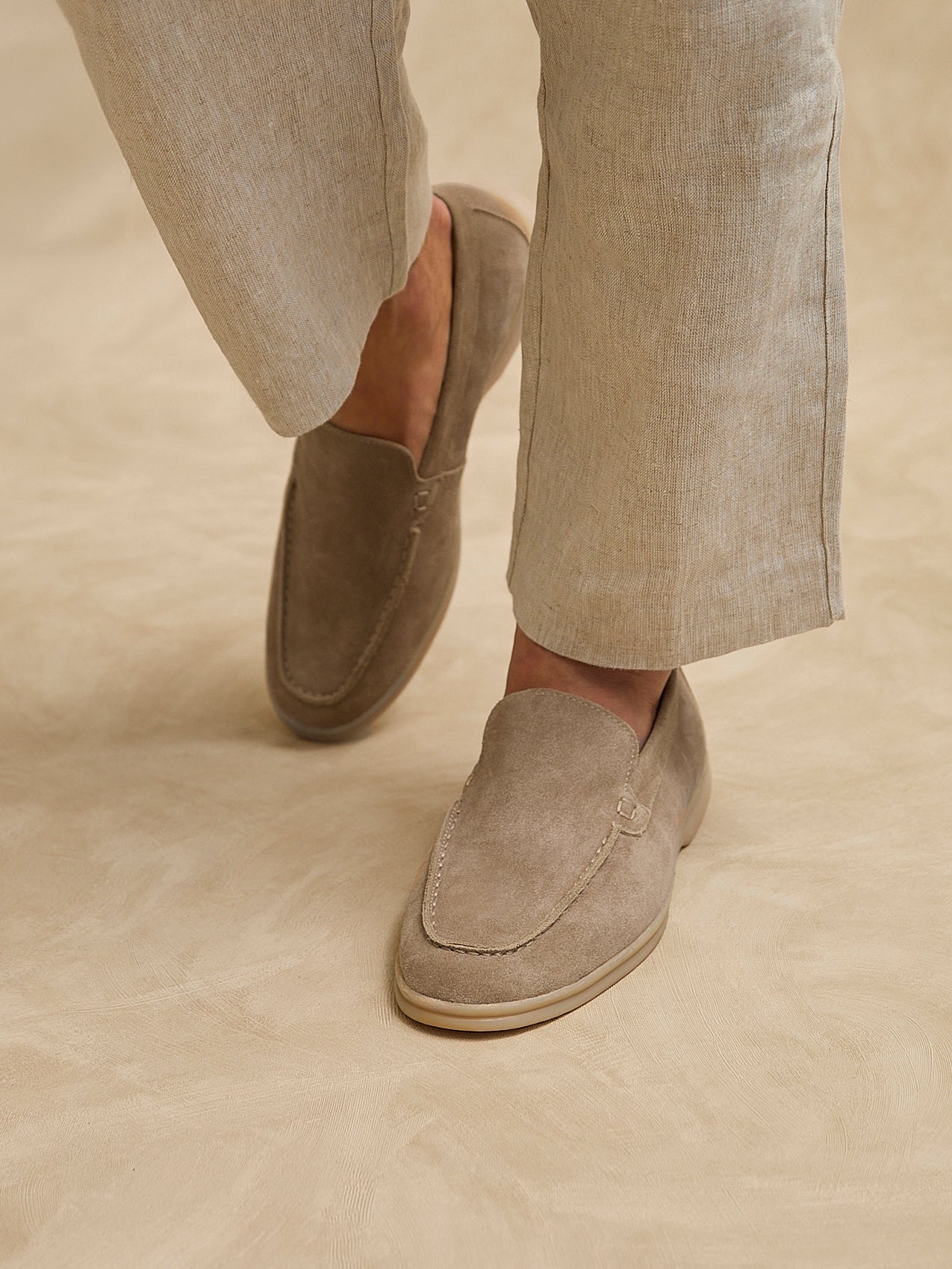 Rino Mens Taupe Suede Leather Loafers