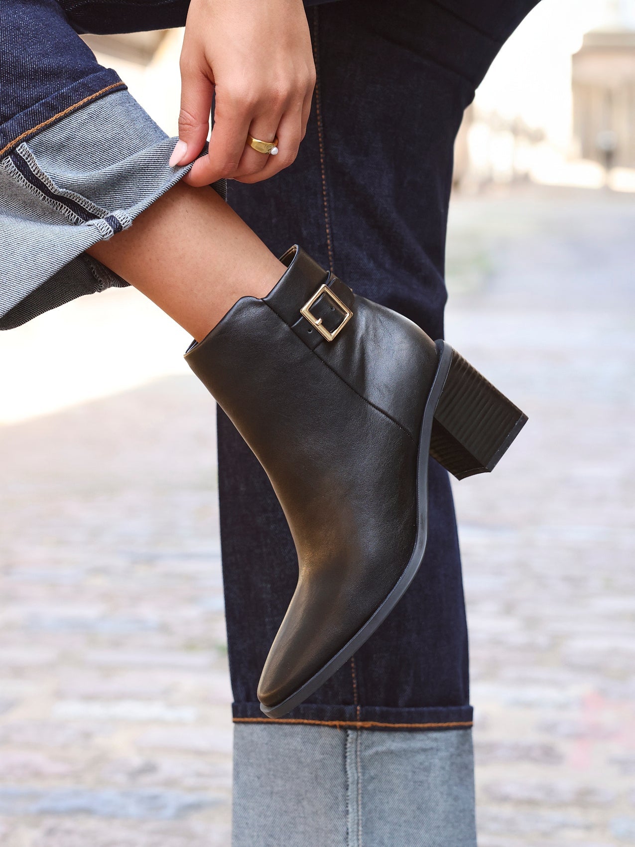 Rise Black Block Heeled Ankle Boots