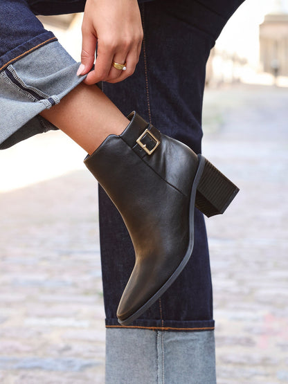 Rise Black Block Heeled Ankle Boots