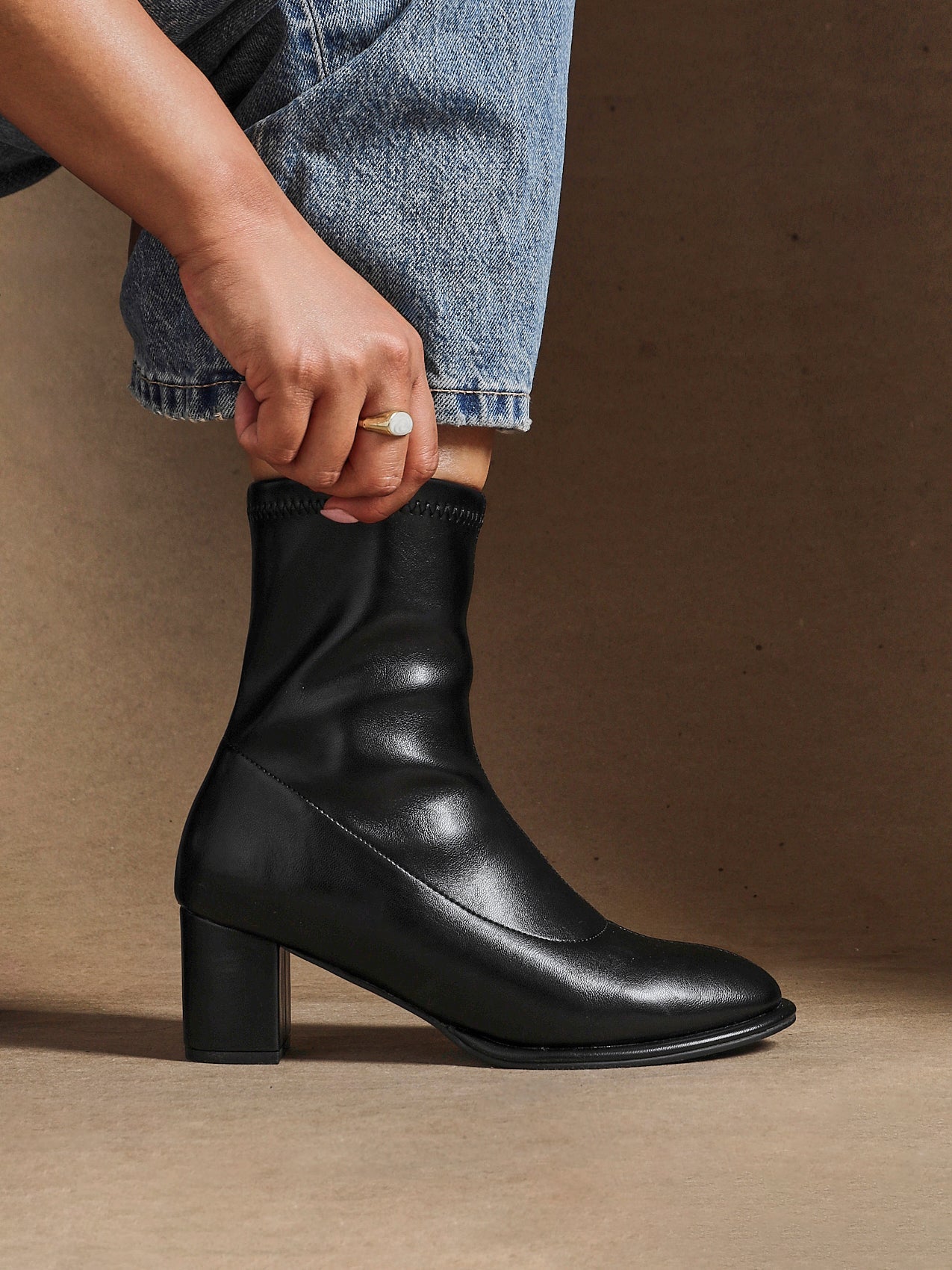 Rita Black Heeled Sock Boots