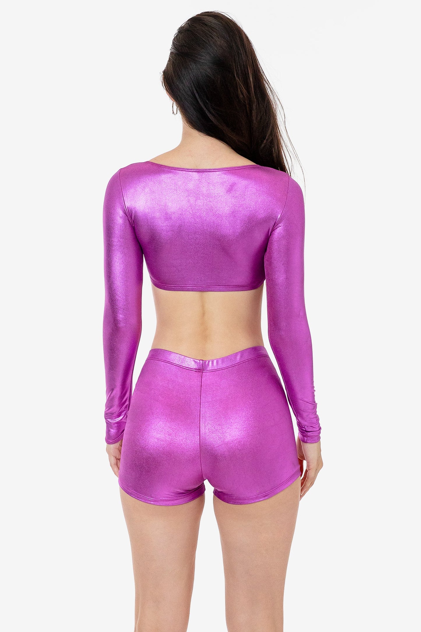RLA387 - Lamé Squareneck Long Sleeve Micro Crop Top