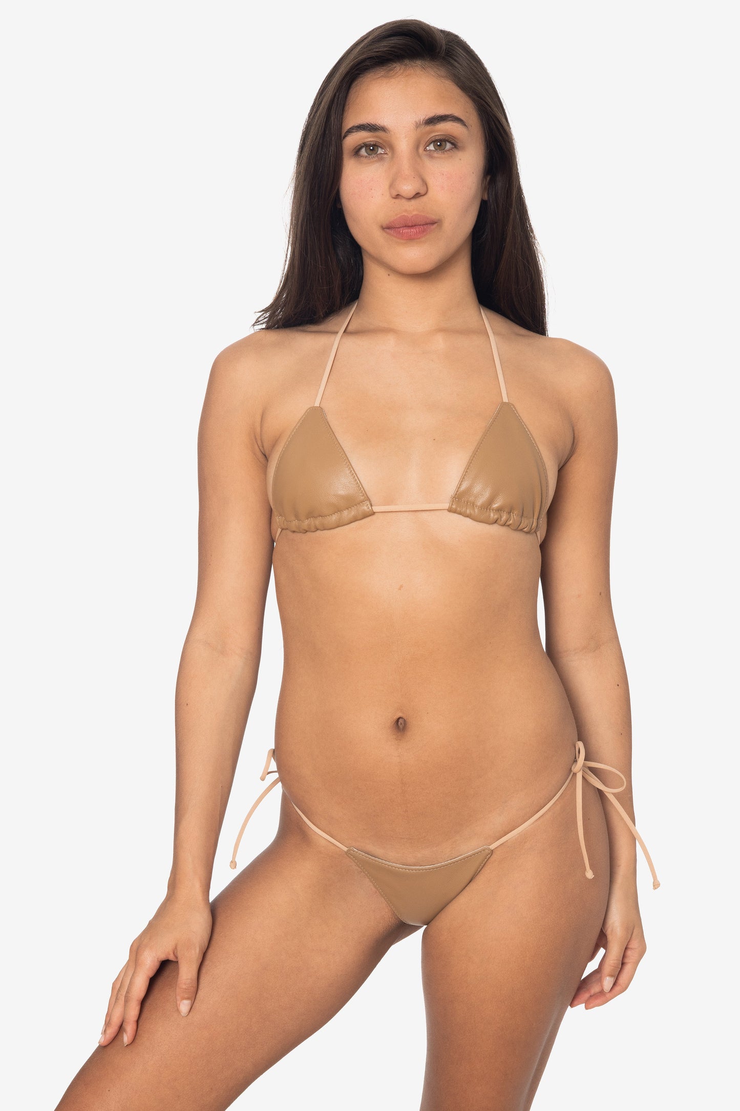 RLH3437 - Leather Thong Nylon String Bikini Bottom