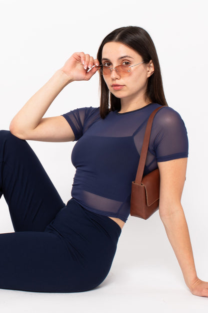 RNS078 - Micromesh Short Sleeve Crop Top Tee Shirt