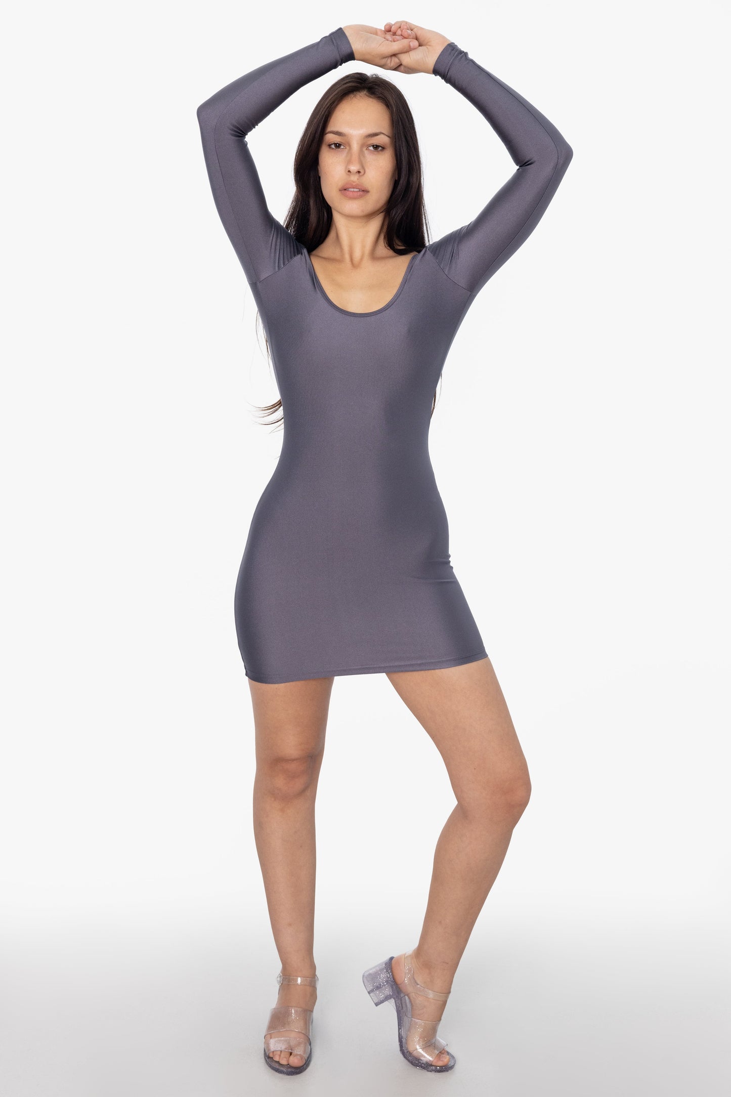 RNT3628 - Nylon Tricot Double U-Neck L/S Mini Dress