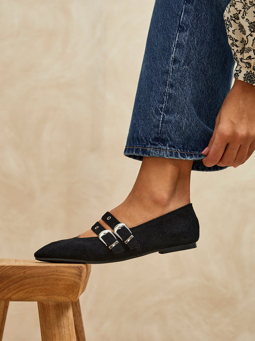 Rogue Black Ballet Flats With Eyelet Detail