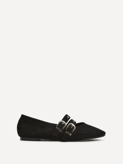 Rogue Black Ballet Flats With Eyelet Detail