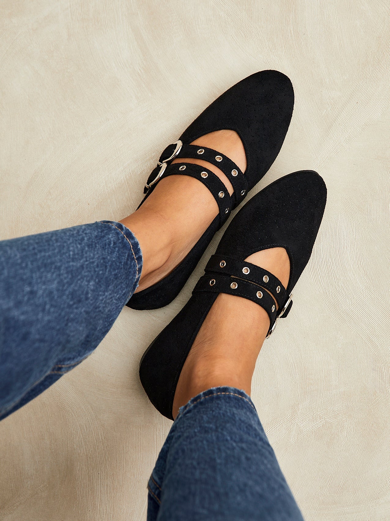 Rogue Black Ballet Flats With Eyelet Detail