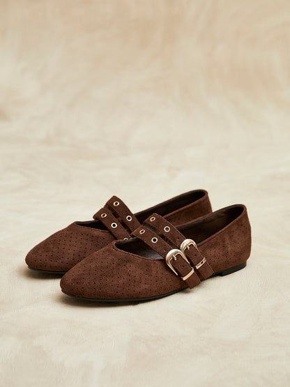 Rogue Brown Ballet Flats With Eyelet Detail