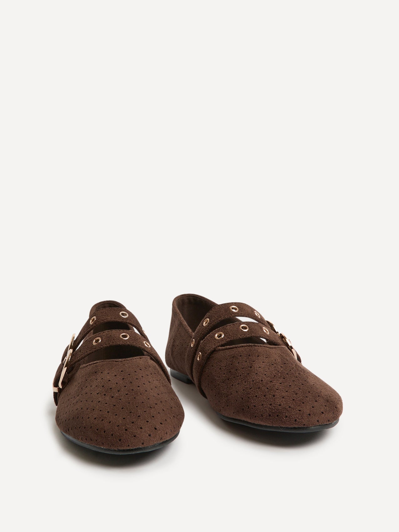 Rogue Brown Ballet Flats With Eyelet Detail