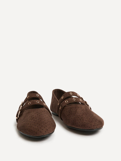 Rogue Brown Ballet Flats With Eyelet Detail