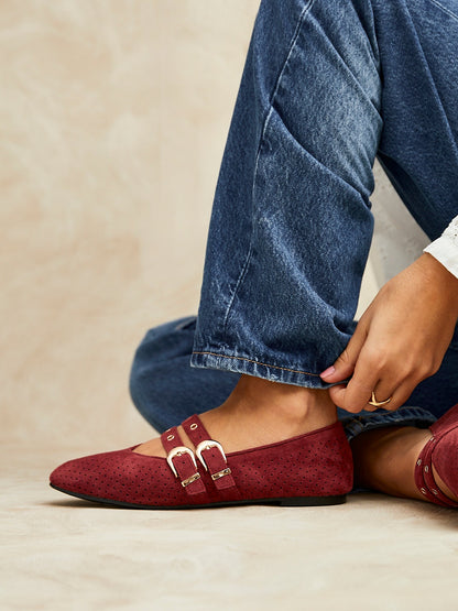 Rogue Red Ballet Flats With Eyelet Detail