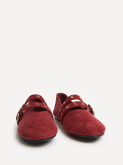 Rogue Red Ballet Flats With Eyelet Detail