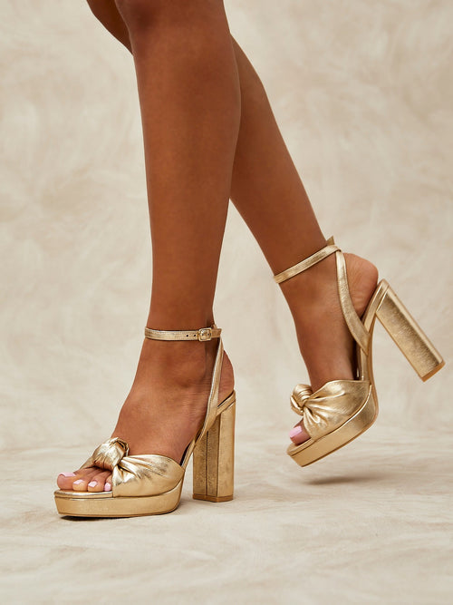 Ruba Gold Knotted Platform Heels
