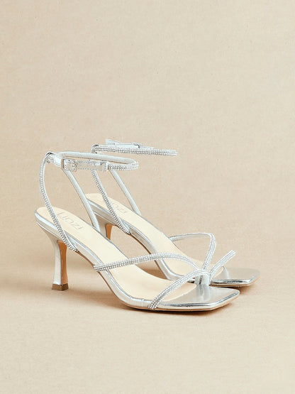 Ruma Wide Fit Silver Diamante Heeled Sandals