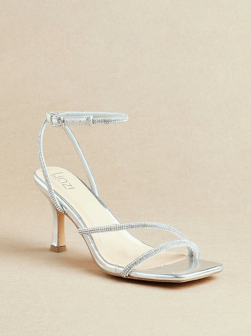 Ruma Wide Fit Silver Diamante Heeled Sandals