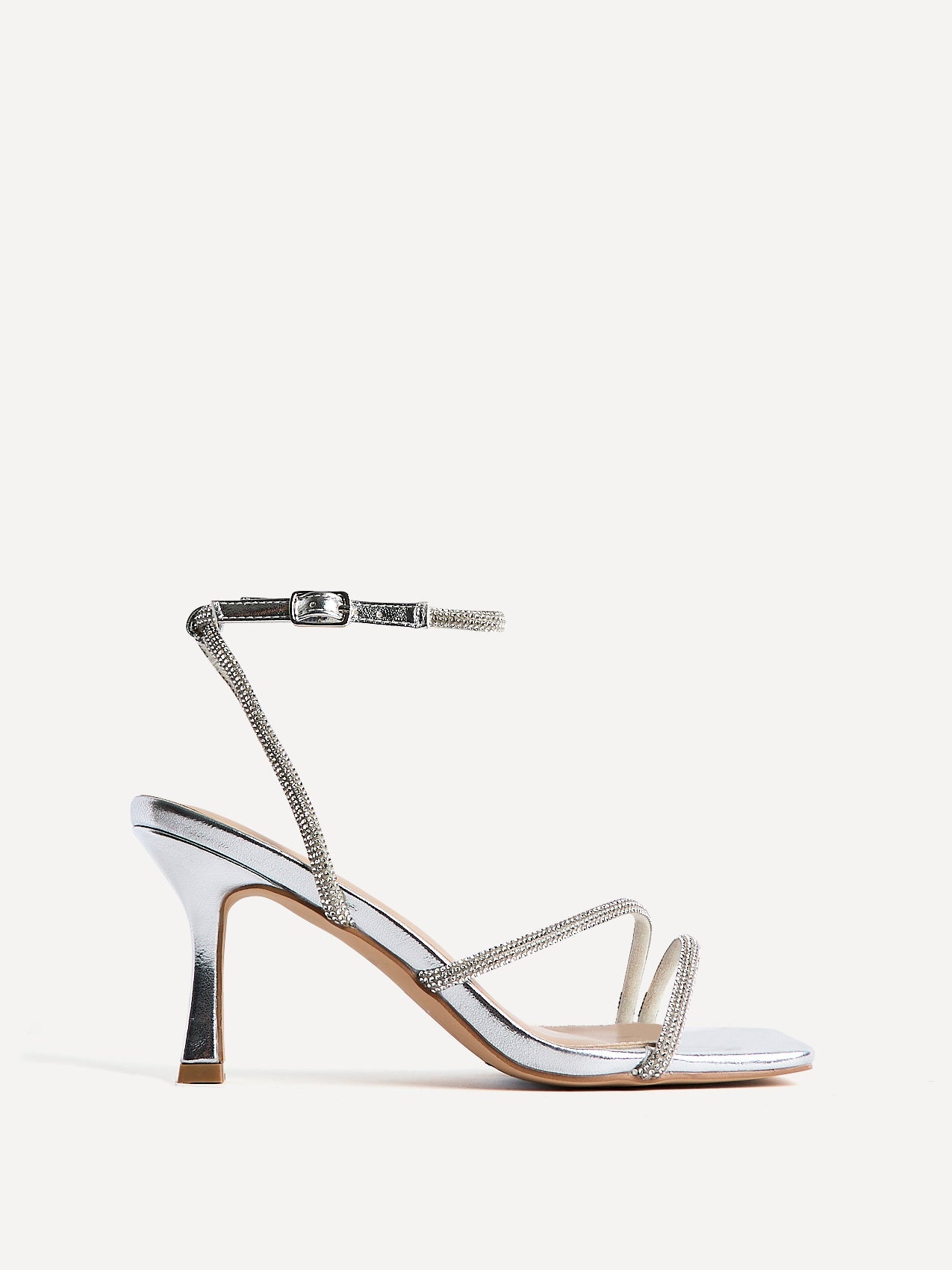 Ruma Wide Fit Silver Diamante Heeled Sandals